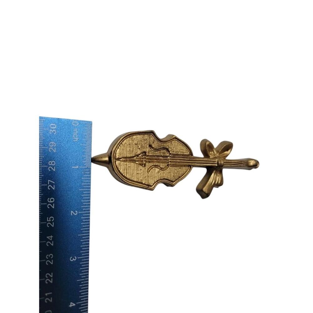 🎺 Vintage Brass Tone Musical Instrument Ornaments Lot 4 Violin Horn Tree Decor - Picture 3 of 5
